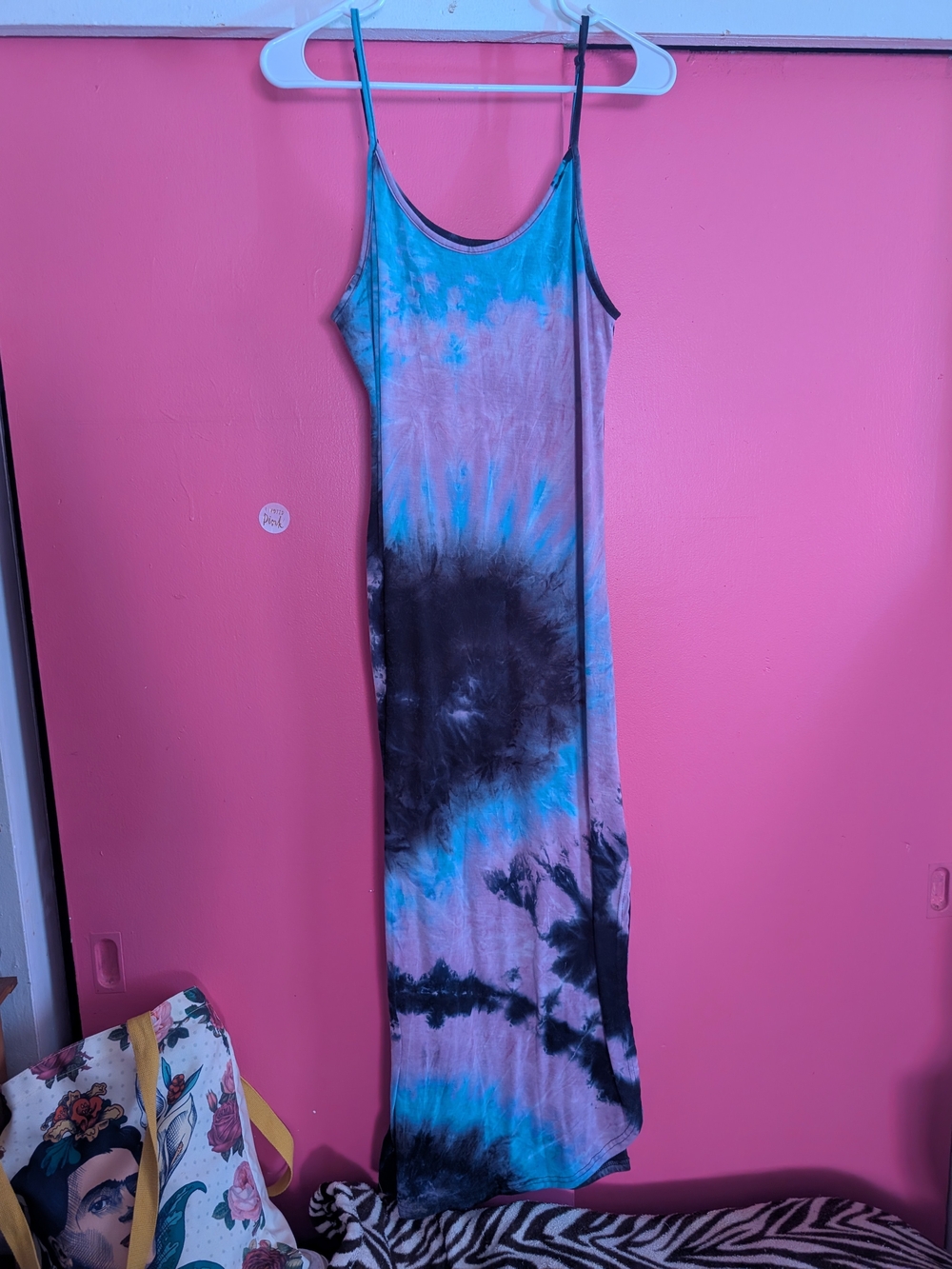 SHEIN Blue & Pink Tie-Dye Spaghetti Strap Maxi Dress